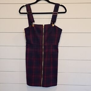 Y2K Forever 21 Black Watch Plaid Navy Plum Zip Front Mini Grunge Goth Small